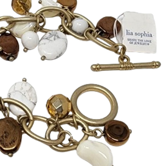 Lia Sophia Chain Link Bracelet 7" -Genuine Howlite, Mother-of-Pearl, Glass Beads - Picture 3 of 10